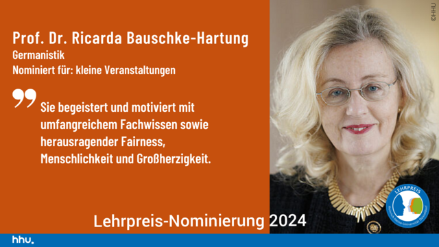 Prof. Dr. Ricarda Bauschke-Hartung ist für den Lehrpreis 2024 in der Kategorie Kleine Veranstaltungen nominiert.